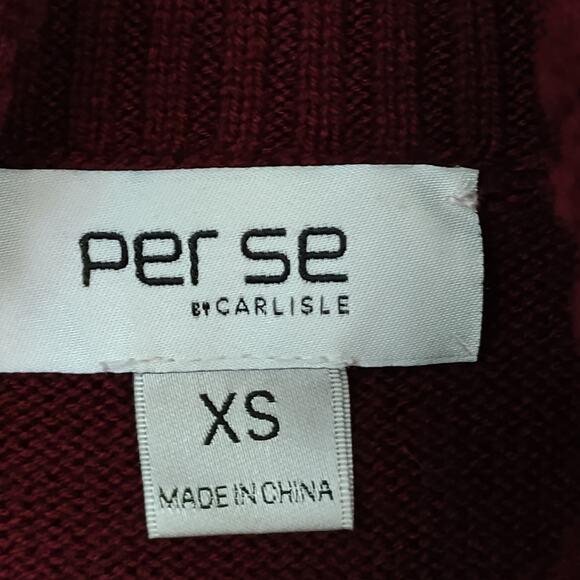 Per Se by Carlisle Fine Knit Top Size XS Burgundy Turtleneck Short Wide Sleeves - Picture 6 of 8